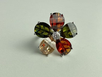 925 Sterling Silver Multicolor Spinel & Goshenite Ring Size 8.5