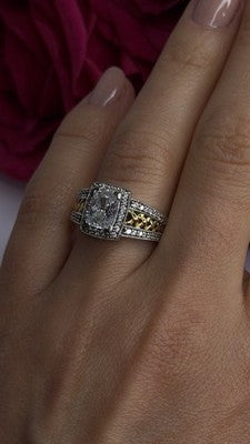 Verragio 925 Sterling Silver & Gold Plated Part Cz Ring Size 8