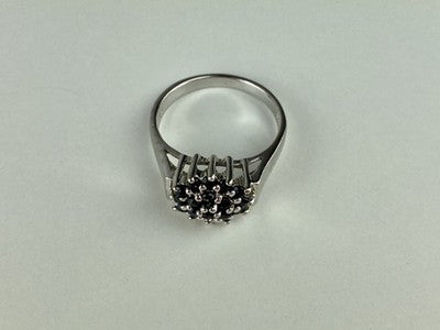 925 Sterling Silver Sapphires "Flower" Ring Size 8