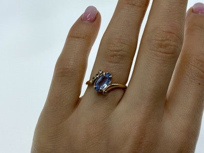 10K Yellow Gold Topaz & Diamonds Ring Size 6.5