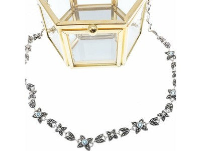925 Sterling Silver Topaz & Marcasites "Flowers" Necklace