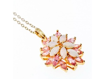 925 Sterling Silver Gold Plated Opal & Morganite Chain With Pendant