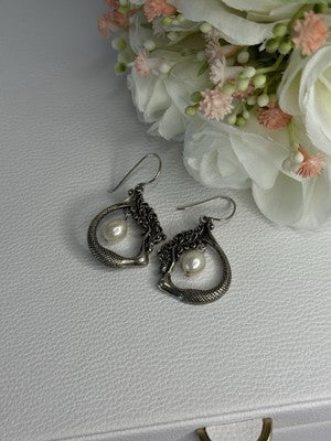 Vintage 925 Sterling Silver Pearl Earrings Length 1.50 Inch