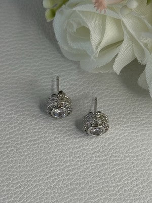 Shiny 925 Sterling Silver CZ Stud Earrings Length 0.30 Inch
