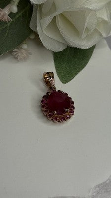 925 Sterling Silver Pink Gold Plated Ruby Flower Pendant