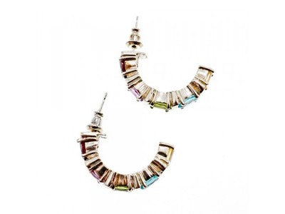 925 Sterling Silver Multi Gemstones Stud Earrings