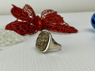 925 Sterling Silver Pyrite (Fool'S Gold) Ring Size 7