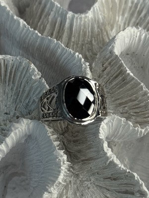 925 Sterling Silver Onyx & Beryl Ring Size 9