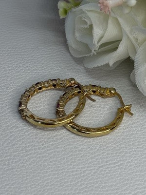 925 Sterling Silver Gold Plated Ruby & Beryl Earrings Length 1.10 Inch