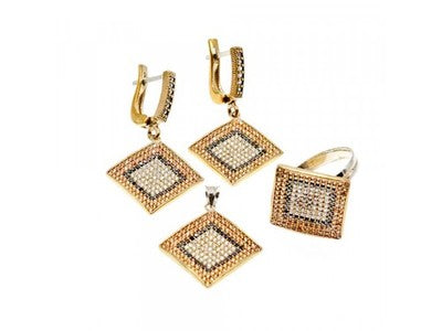 925 Sterling Silver with Gilding CZ & Black Jade Set