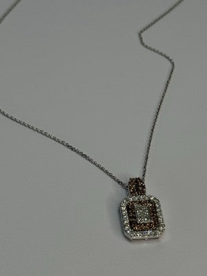 14K WHITE GOLD HESSONITE & DIAMOND NECKLACE LENGTH 18 INCH