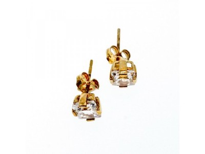 925 Sterling Silver Gold Plated White Topaz Stud Earrings Italy