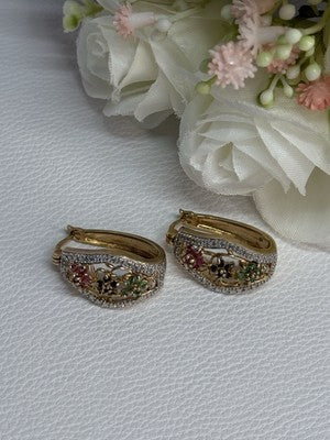 925 Sterling Silver Gold Plated Ruby Sapphire Emerald Earrings Length 0.95 Inch