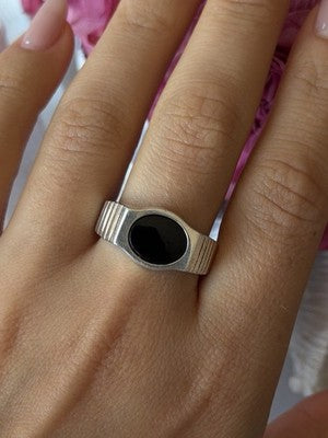 Mens 925 Sterling Silver Onyx Ring Size 12
