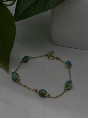 925 Sterling Silver Gold Plated Turquoise Bracelet 7.5