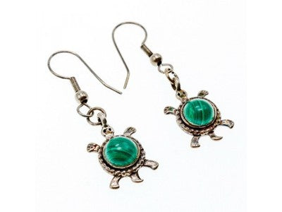 925 Sterling Silver Malachite "Turtles" Earrings
