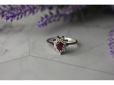 925 Sterling Silver Pink Spinel and CZ Ring Size 8