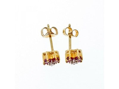 14k Yellow Gold Ruby & Diamonds Earrings