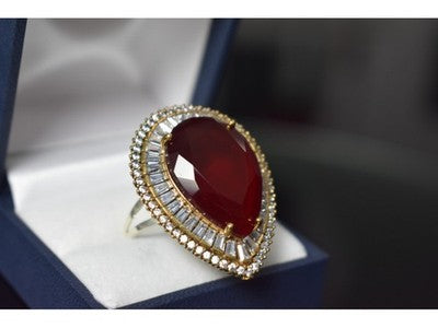 925 Sterling Silver With Gilding Red Alpanite Ring Size 9.5