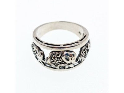 925 Sterling Silver Marcasites "Elephants" Ring Size 9.5