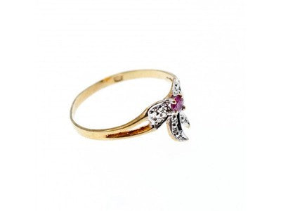 10K Yellow Gold Spinel & Diamonds "Bow" Ring Size 5.5
