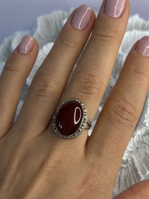 Vintage 925 Sterling Silver Agate Ring Size 8