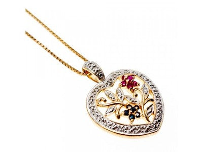 925 Sterling Silver Gold Plated Rubies & Sapphires Chain With Pendant Italy