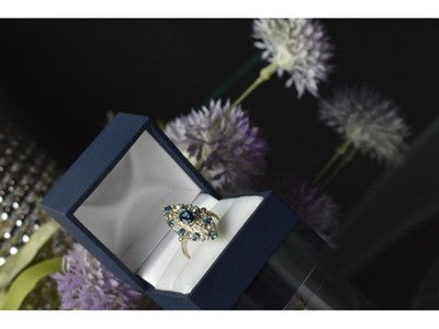 925 Sterling Silver Aquamarine & Colorless Quartz Ring Size 7.25
