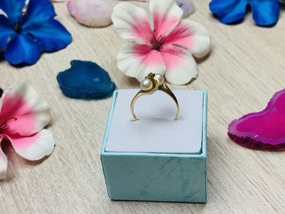 10K Yellow Gold Pearls & Diamond Ring Size 6.75