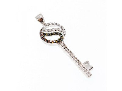 925 Sterling Silver Black & White CZ "Key" Pendant