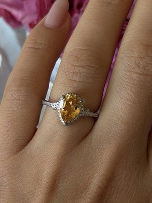 925 Sterling Silver Citrine Ring Size 7