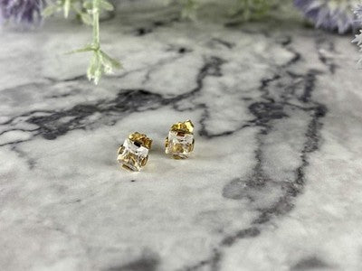 925 Sterling Silver Gold Plated White Topaz Stud Earrings Italy