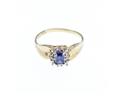 10K Yellow Gold Sapphire & Diamonds Ring Size 6.5