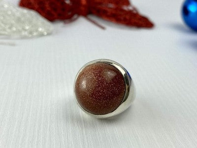 925 Sterling Silver Aventurine Ring Size 6.5
