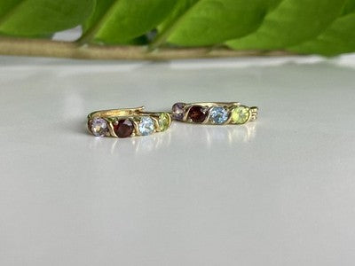 925 Sterling Silver Gold Plated Multi Gemstones Earrings