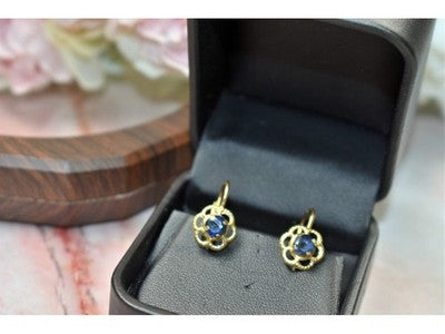 18K Yellow Gold Blue Spinel "Flowers" Earrings Italy
