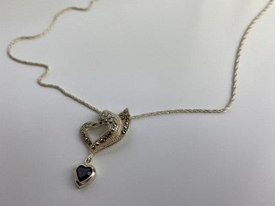 925 Sterling Silver Almandine & Marcasites Chain With Pendant
