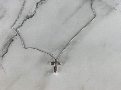 925 Sterling Silver White Topaz Chain With Cross Italy