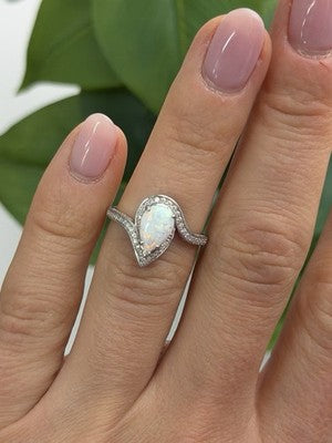 925 Sterling Silver Opal & Beryl Ring Size 6