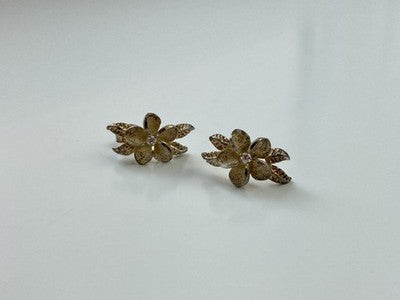 925 Sterling Silver Gold Plated CZ "Flowers" Earrings