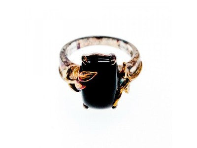 925 Sterling Silver Gold Plated Black Onyx Ring Size 8.5