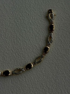 925 Sterling Silver Gold Plated Dark Blue Sapphire Bracelet 7.5