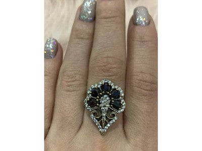 925 Sterling Silver Black Tourmaline (Sherl) & CZ SET