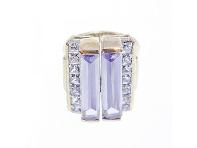 925 Sterling Silver Iolite & CZ Ring Size 7