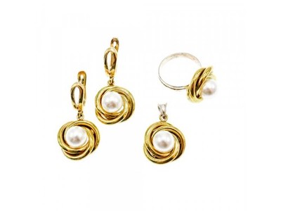 925 Sterling Silver Gold Plated Imitation Pearls Set
