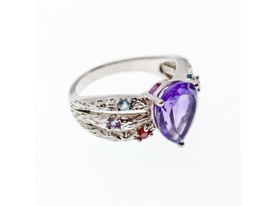 925 Sterling Silver Multicolor Tourmalines Ring Size 8