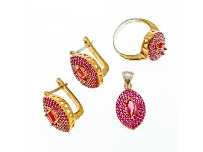 925 Sterling Silver with Gilding Rubellite Set