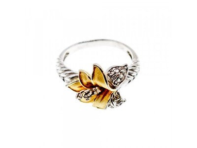 925 Sterling Silver Gold Plated CZ "Flower" Ring Size 7