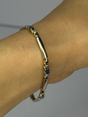 14K Yellow Gold Tanzanite & Diamond Bracelet Length 7.5 Inch
