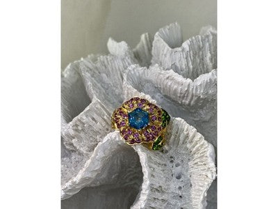 925 Sterling Silver Gold Plated Topaz, Peridot & Spinel "Flower" Ring Size 7.5